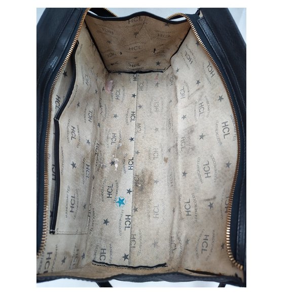 HCL Black Leather Zipper Closure Satchel Shoulder Bag - Vintage -Made in Germany - Picture 13 of 16